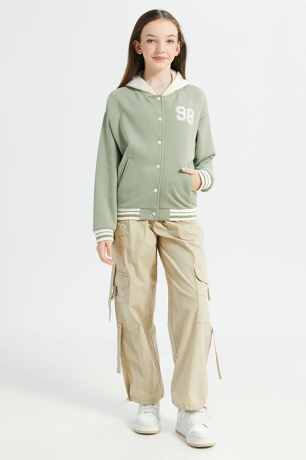 Senior Girls Green Hooded Baseball Sweatshirt