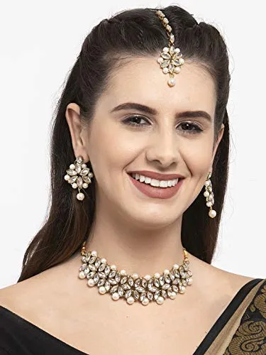 Shining Diva Fashion Latest Choker Design Kundan Traditional Necklace Jewellery Set for Women (White) (11279s)