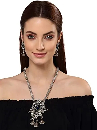 Shining Diva Fashion Latest Stylish Traditional Oxidised Silver Necklace Jewellery Set for Women (13165s)