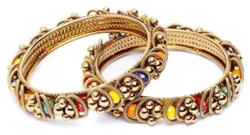 Shining Diva Fashion Multicolour Metal Base Metal Latest Traditional Bangles for Women and Girls (11382b_2.6, Set of 2), multicolor