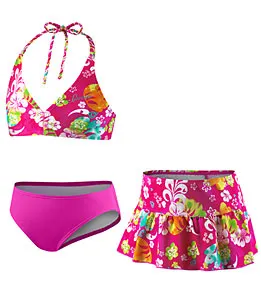 SPEEDO Girls Watercolor Surf Halter Skirt Set - 3-Piece