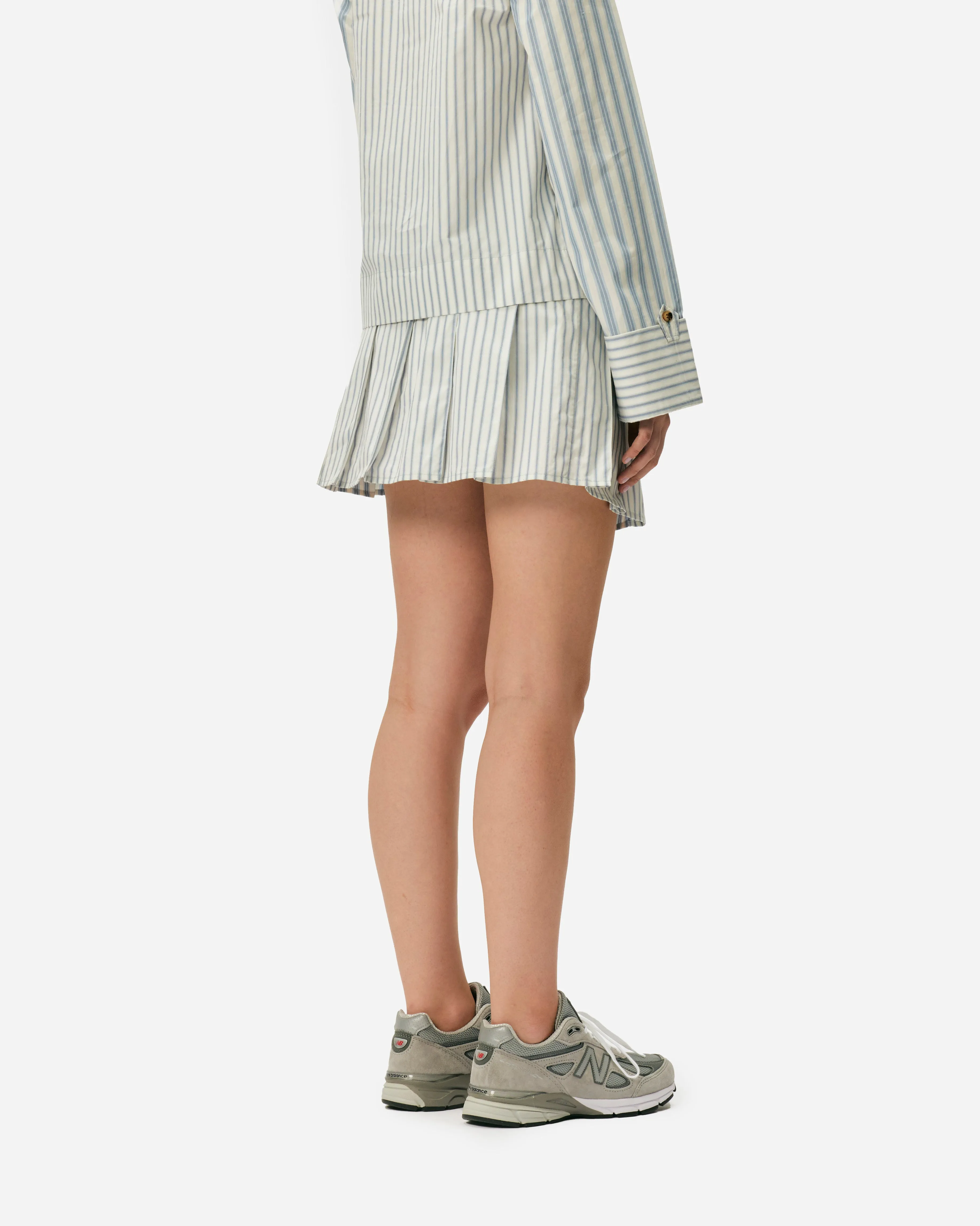 Stripe Cotton Pleated Mini Skirt