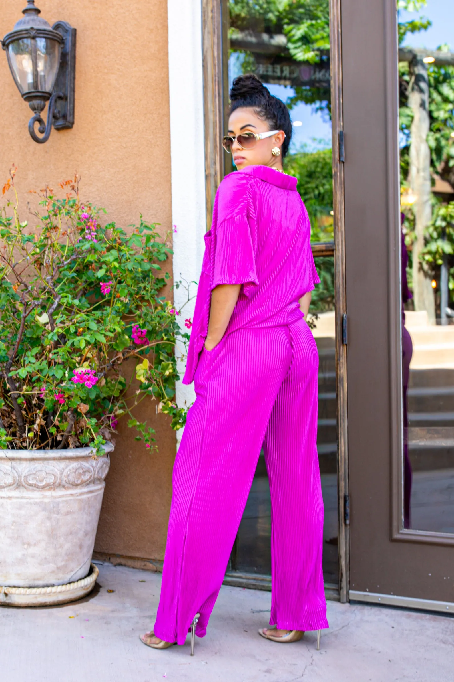 Vava Voom Pleated Plisse Pant Set