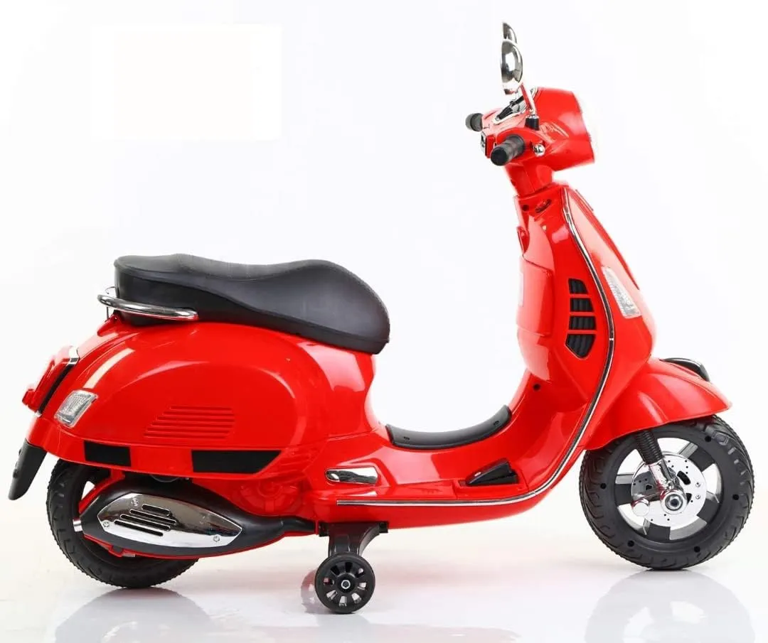 Vespa Scooter New Edition for Kids: Electric Ride-On with Foot Accelerator, Ages 3-7, Pink, Red, Blue (Red)