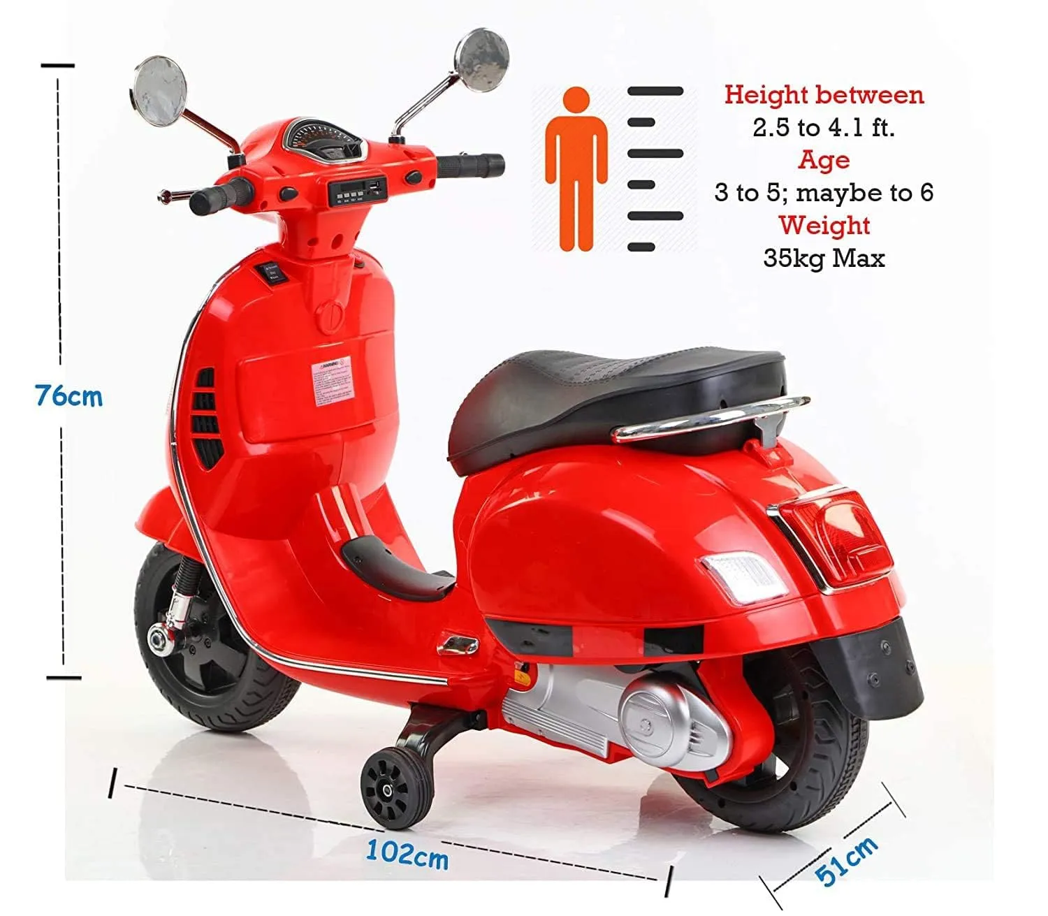 Vespa Scooter New Edition for Kids: Electric Ride-On with Foot Accelerator, Ages 3-7, Pink, Red, Blue (Red)