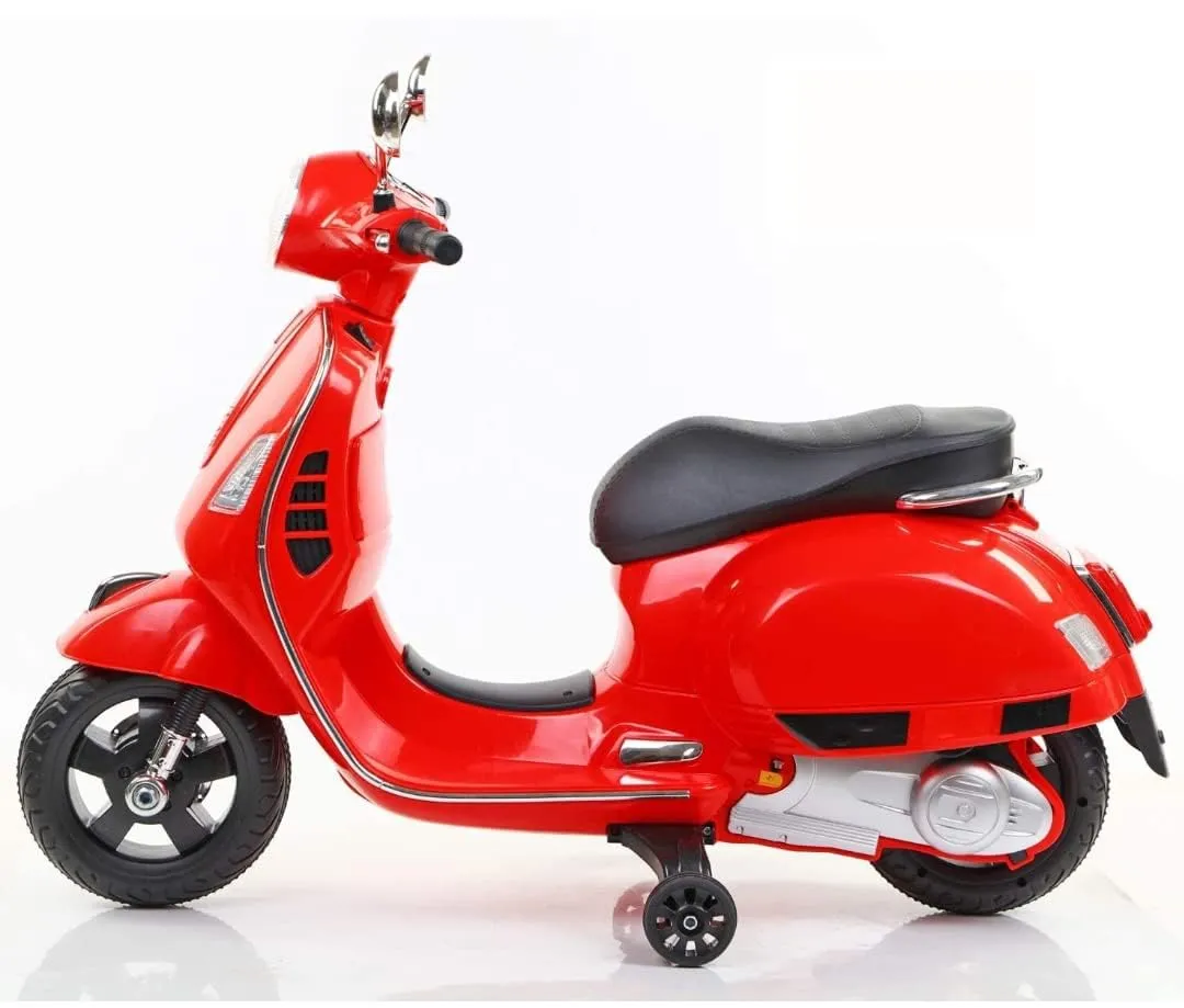 Vespa Scooter New Edition for Kids: Electric Ride-On with Foot Accelerator, Ages 3-7, Pink, Red, Blue (Red)