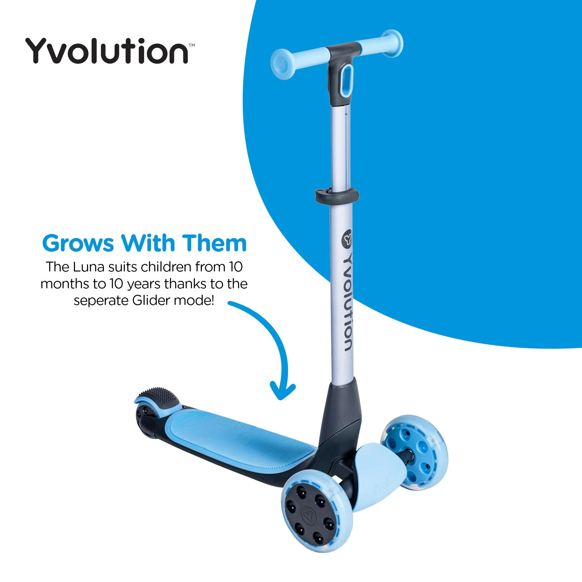 Yvolution Y Glider Luna 5In1 Kids Scooter Blue